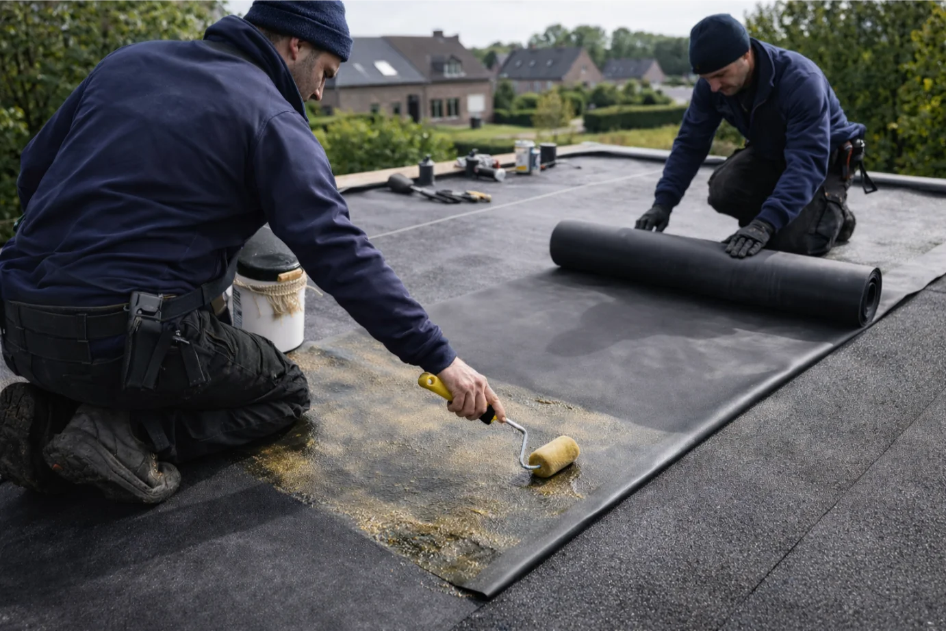 Plaatsing van EPDM dakbedekking op een plat dak in regio Lierde