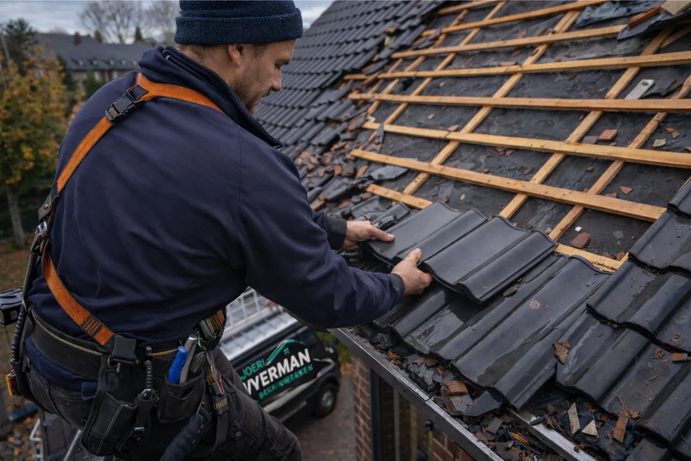 Professionele dakherstelling na stormschade door Joeri Vyverman in regio Lierde