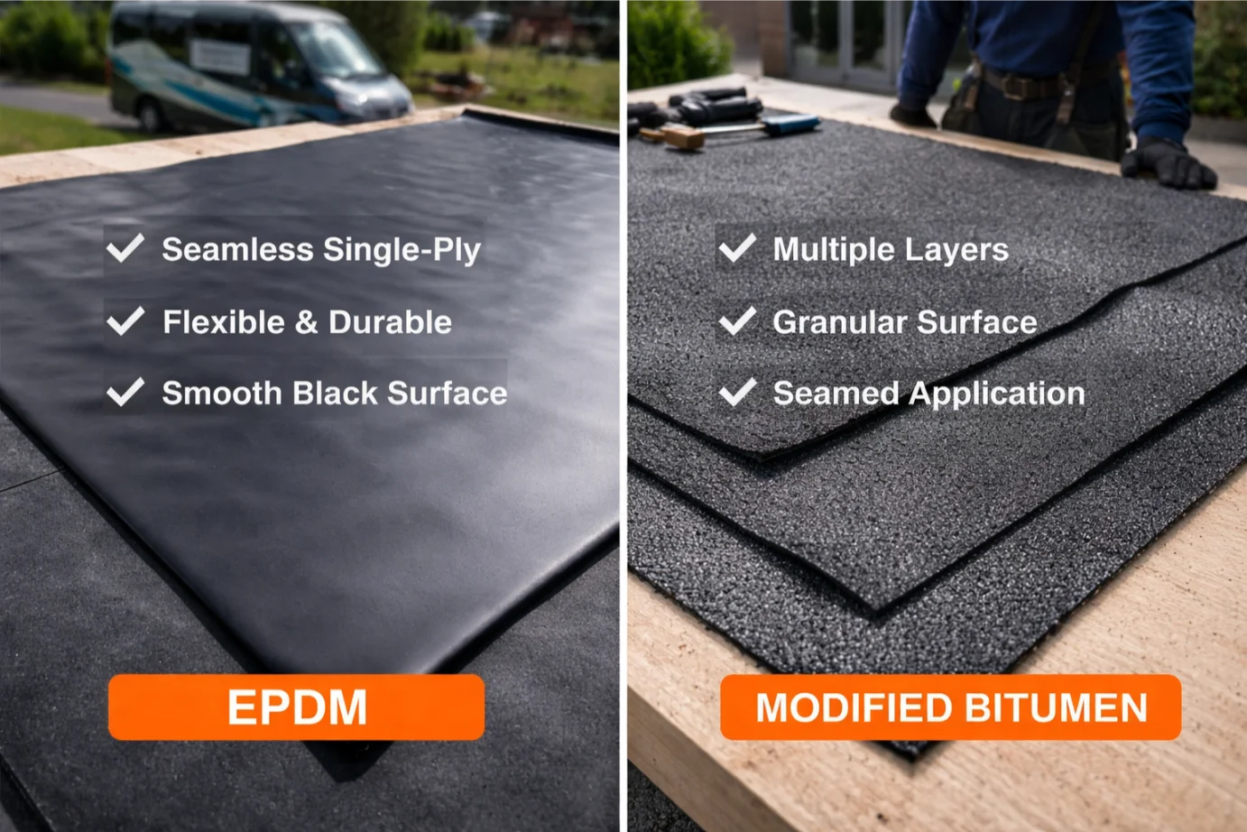 Verschil tussen EPDM dakbedekking en roofing op een plat dak