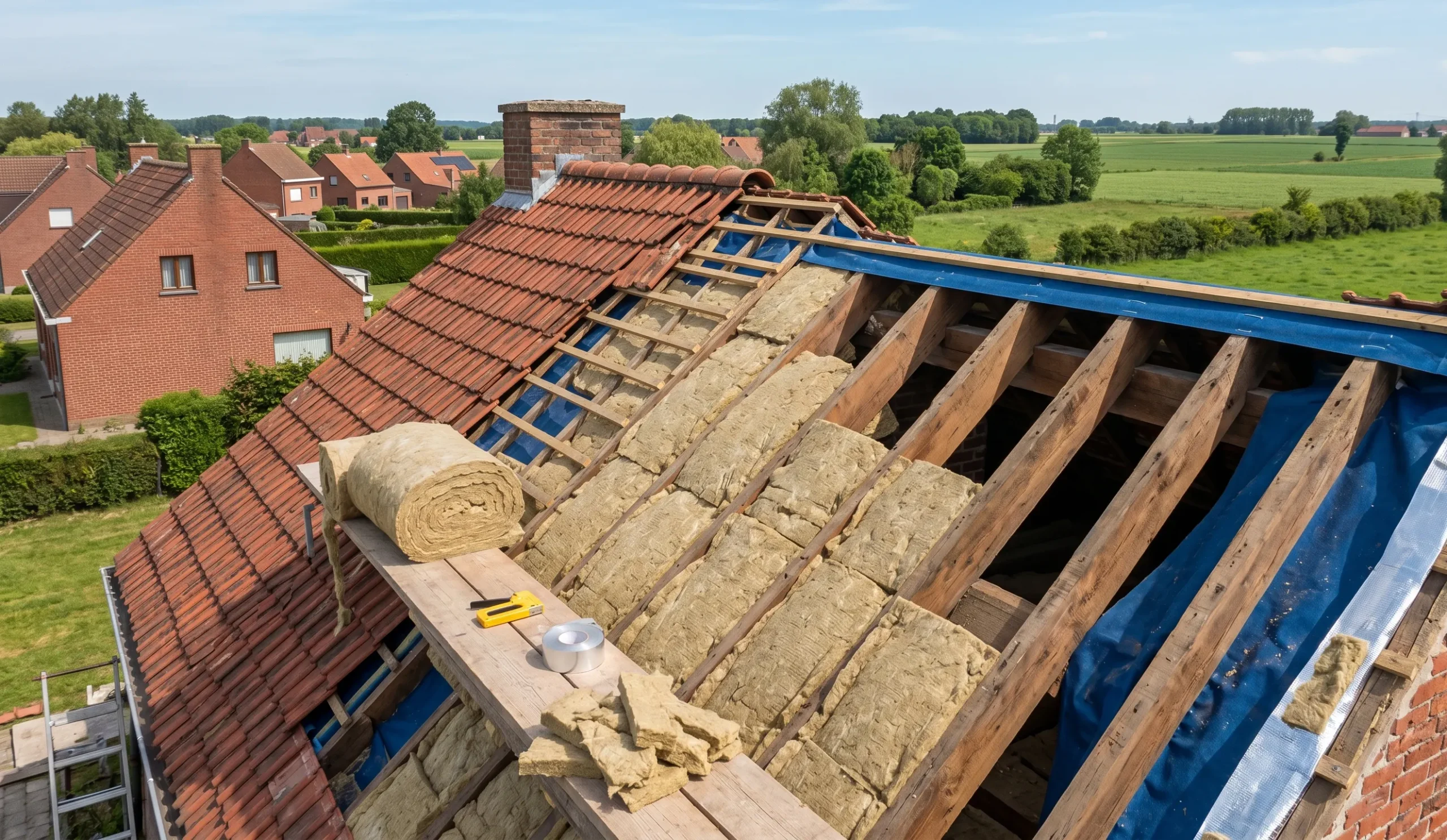 Dakisolatie-plaatsen-op-een-schuin-dak-in-Oost-Vlaanderen-scaled