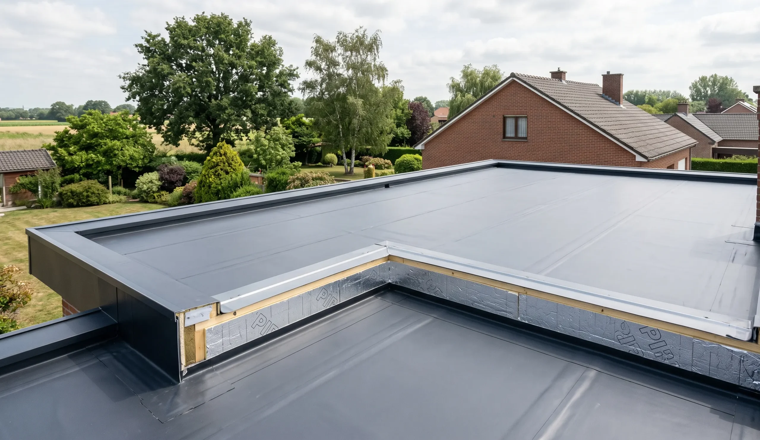 Nieuw-plat-dak-met-PIR-isolatie-en-EPDM-afwerking-in-Oost-Vlaanderen-scaled