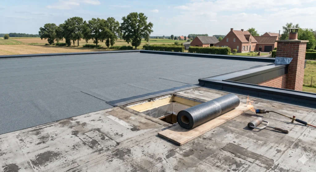 Roofing herstellen op een plat dak in Oost-Vlaanderen
