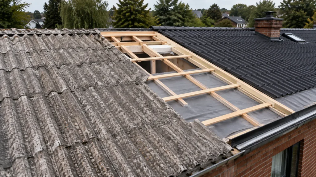 Asbesthoudend golfplatendak in renovatie bij een woning in Geraardsbergen