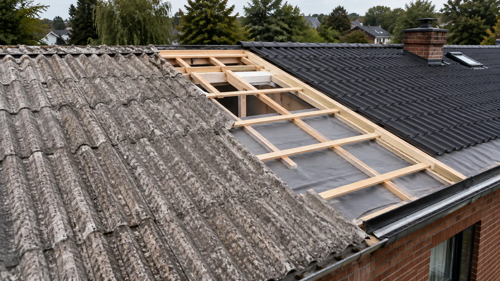 Asbesthoudend golfplatendak in renovatie bij een woning in Geraardsbergen