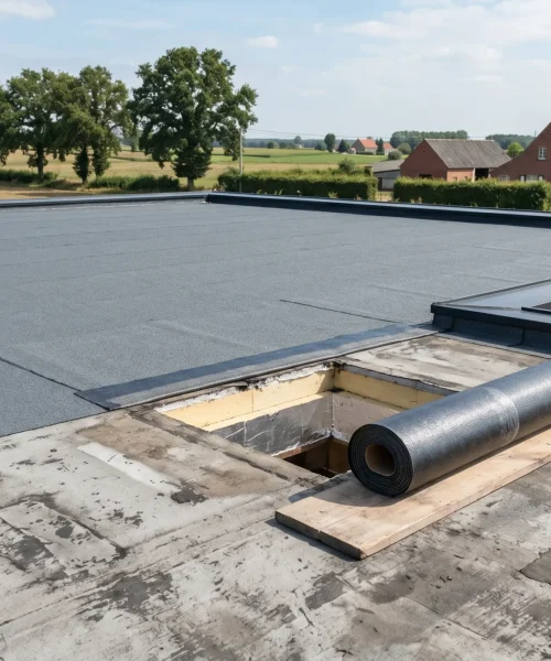 Naadloos plat dak in EPDM bij een woning in Merelbeke